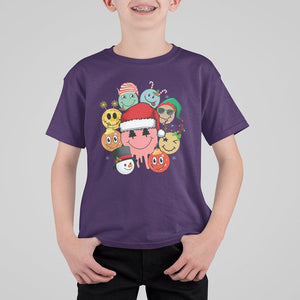 Christmas T Shirt For Kid Retro Groovy Xmas Tree Eye Face Reindeer Snowman Efl TS09 Purple Printyourwear