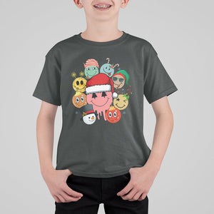 Christmas T Shirt For Kid Retro Groovy Xmas Tree Eye Face Reindeer Snowman Efl TS09 Dark Heather Printyourwear