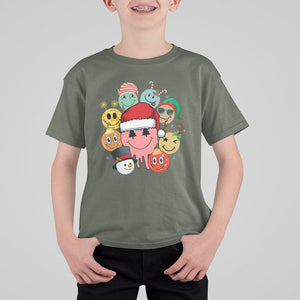 Christmas T Shirt For Kid Retro Groovy Xmas Tree Eye Face Reindeer Snowman Efl TS09 Military Green Printyourwear