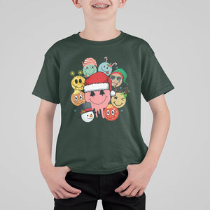 Christmas T Shirt For Kid Retro Groovy Xmas Tree Eye Face Reindeer Snowman Efl TS09 Dark Forest Green Printyourwear