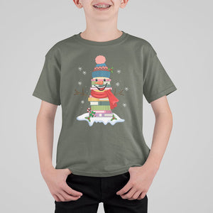 Christmas T Shirt For Kid Snowman Library Book Stack Winter Librarian TS09 Printyourwear