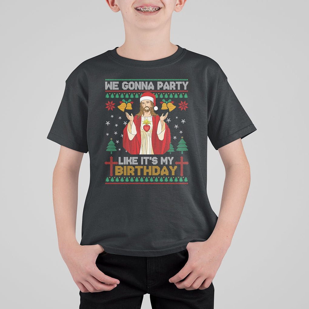 Christmas T Shirt For Kid We Gonna Party Like It's My Birthday Jesus TS09 Black Printyourwear