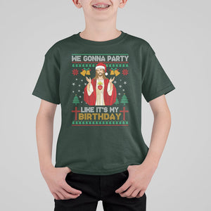 Christmas T Shirt For Kid We Gonna Party Like It's My Birthday Jesus TS09 Dark Forest Green Printyourwear