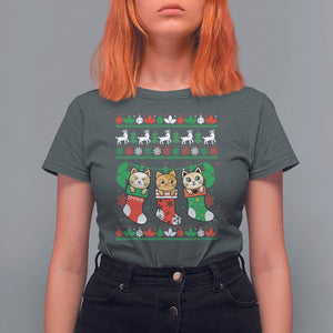 Christmas T Shirt For Women Cute Cat In Sock Merry Catmas TS09 Printyourwear