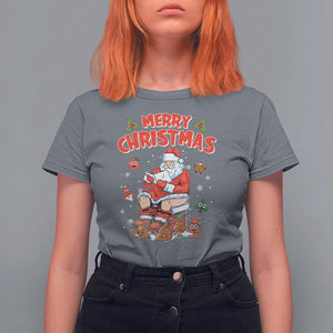 Christmas T Shirt For Women Funny Santa Pooping Down The Chimney TS09 Printyourwear