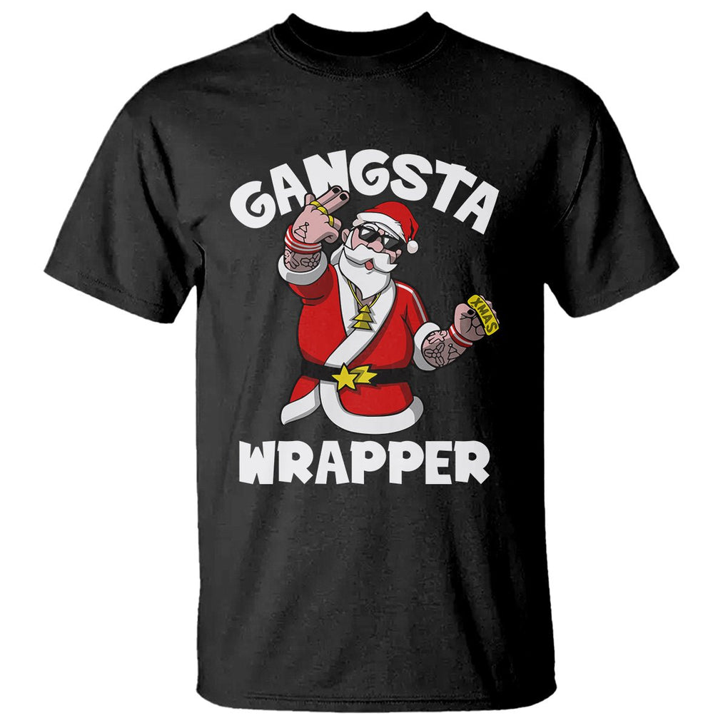 Christmas T Shirt Gangsta Wrapper Funny Santa Hip Hop TS09 Black Printyourwear