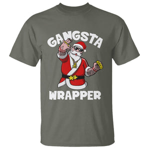 Christmas T Shirt Gangsta Wrapper Funny Santa Hip Hop TS09 Military Green Printyourwear