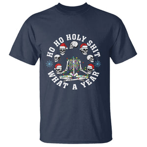 Christmas T Shirt Ho Ho Holy Shit What A Year Funny Skeleton Skull Xmas Hat TS09 Navy Printyourwear