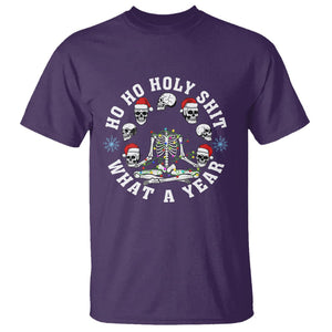 Christmas T Shirt Ho Ho Holy Shit What A Year Funny Skeleton Skull Xmas Hat TS09 Purple Printyourwear