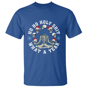 Christmas T Shirt Ho Ho Holy Shit What A Year Funny Skeleton Skull Xmas Hat TS09 Royal Blue Printyourwear