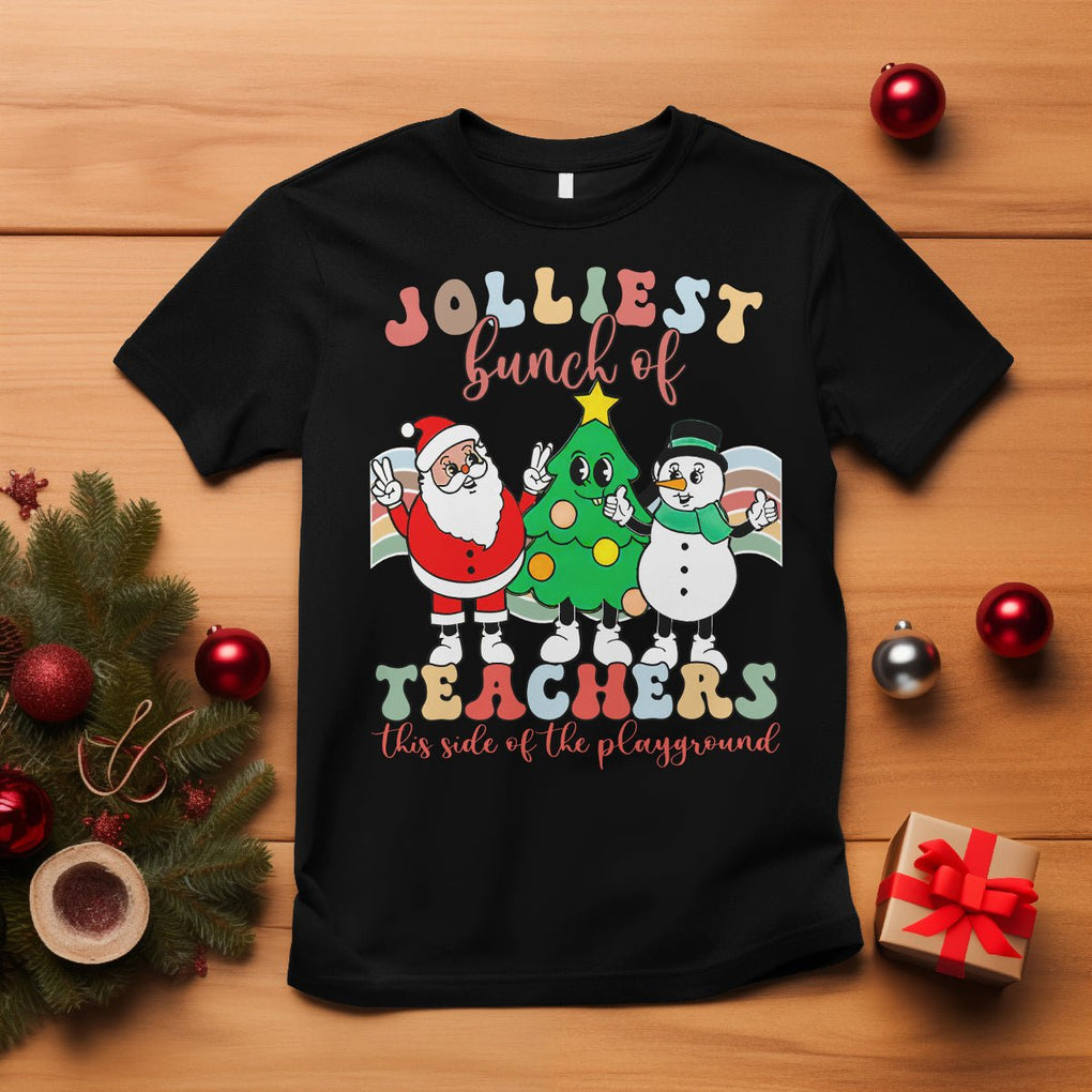 Christmas T Shirt Jolliest Bunch Of Teachers This Side Of The Playground TS09 Black Printyourwear