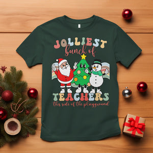 Christmas T Shirt Jolliest Bunch Of Teachers This Side Of The Playground TS09 Dark Forest Green Printyourwear