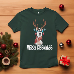 Christmas T Shirt Merry Kissmyasss Husky Reindeer Dog Lover TS09 Dark Forest Green Printyourwear