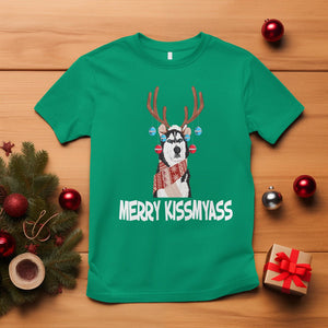 Christmas T Shirt Merry Kissmyasss Husky Reindeer Dog Lover TS09 Irish Green Printyourwear