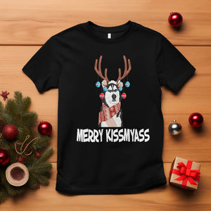 Christmas T Shirt Merry Kissmyasss Husky Reindeer Dog Lover TS09 Black Printyourwear