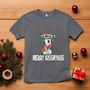 Christmas T Shirt Merry Kissmyasss Husky Reindeer Dog Lover TS09 Charcoal Printyourwear