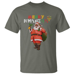 Christmas T Shirt Merry Kwanzaa African American Santa TS09 Military Green Printyourwear