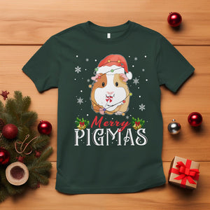 Christmas T Shirt Merry Pigmas Cute Guinea Pig Santa Hat TS09 Dark Forest Green Printyourwear