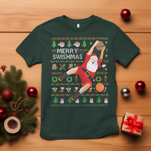 Christmas T Shirt Merry Swishmas Santa Baseketball Player TS09 Dark Forest Green Printyourwear