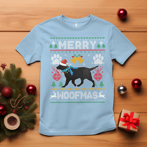 Christmas T Shirt Merry Woofmas Black Lab Dog Lover TS09 Light Blue Printyourwear