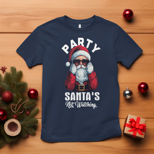 Christmas T Shirt Party Like Santa's Not Watching Funny Santa Sunglas TS09 Navy Printyourwear