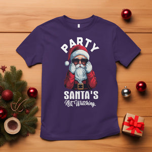 Christmas T Shirt Party Like Santa's Not Watching Funny Santa Sunglas TS09 Purple Printyourwear