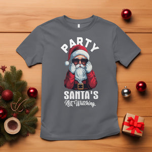 Christmas T Shirt Party Like Santa's Not Watching Funny Santa Sunglas TS09 Charcoal Printyourwear