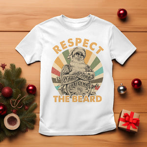 Christmas T Shirt Respect The Beard Cool Santa TS09 White Printyourwear