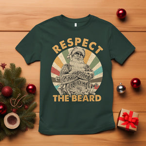 Christmas T Shirt Respect The Beard Cool Santa TS09 Dark Forest Green Printyourwear