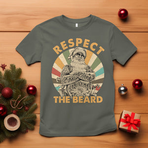 Christmas T Shirt Respect The Beard Cool Santa TS09 Military Green Printyourwear