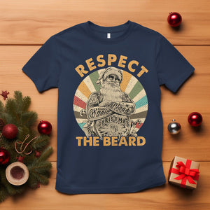 Christmas T Shirt Respect The Beard Cool Santa TS09 Navy Printyourwear