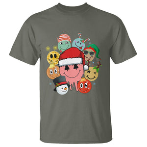 Christmas T Shirt Retro Groovy Xmas Tree Eye Face Reindeer Snowman Efl TS09 Military Green Printyourwear