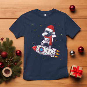 Christmas T Shirt Santa Astronaut Dabbing Space Rocket Xmas Light TS09 Navy Printyourwear