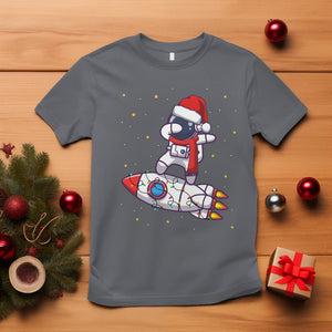 Christmas T Shirt Santa Astronaut Dabbing Space Rocket Xmas Light TS09 Charcoal Printyourwear