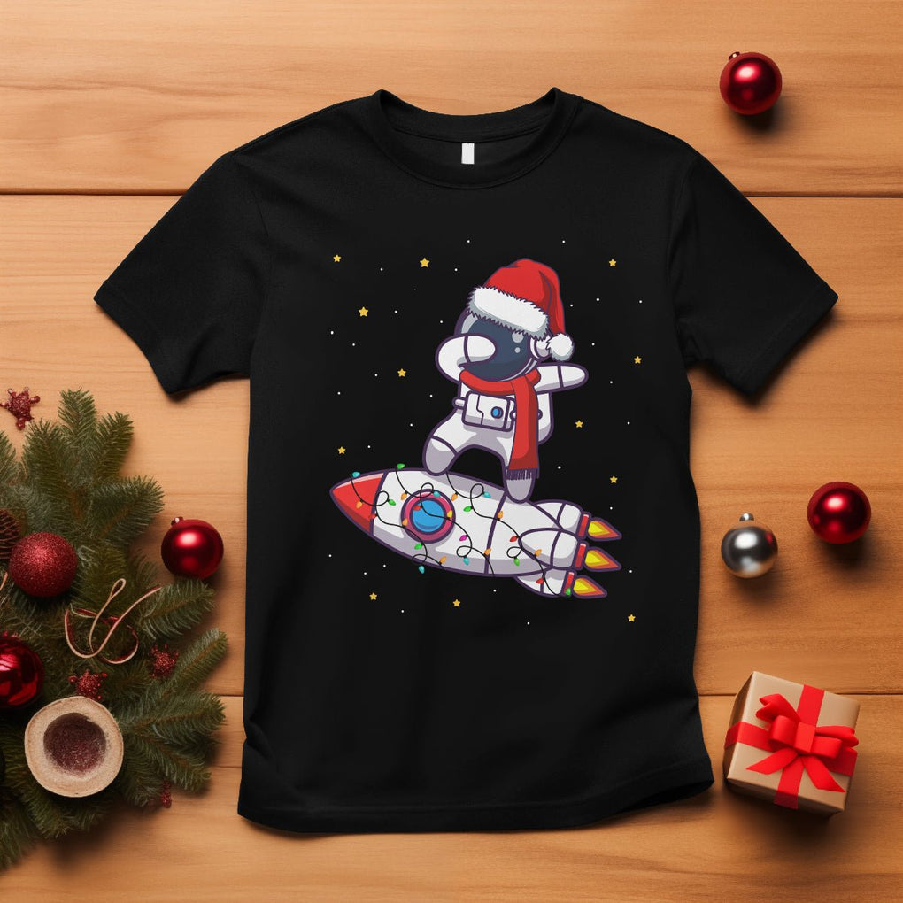 Christmas T Shirt Santa Astronaut Dabbing Space Rocket Xmas Light TS09 Black Printyourwear