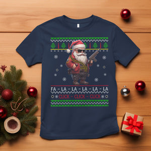 Christmas T Shirt Santa Claus Gun Click Click Sing Fa La La La TS09 Navy Printyourwear