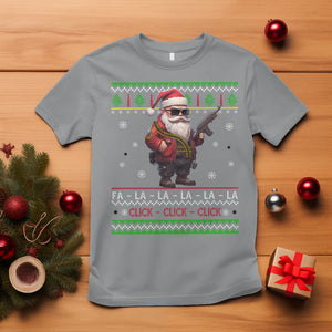 Christmas T Shirt Santa Claus Gun Click Click Sing Fa La La La TS09 Sport Gray Printyourwear