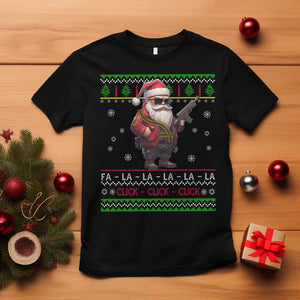 Christmas T Shirt Santa Claus Gun Click Click Sing Fa La La La TS09 Black Printyourwear