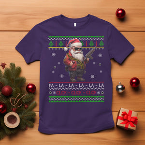 Christmas T Shirt Santa Claus Gun Click Click Sing Fa La La La TS09 Purple Printyourwear