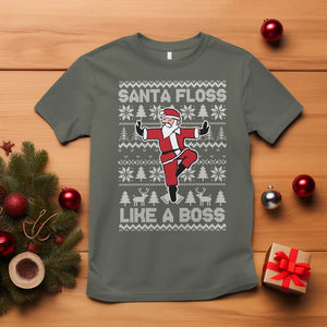 Christmas T Shirt Santa Floss Like A Boss Funny Dancing TS09 Military Green Printyourwear