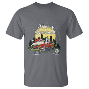 Christmas T Shirt Santa Riding Motorcycle Biker City At Night Holiday TS09 Charcoal Printyourwear