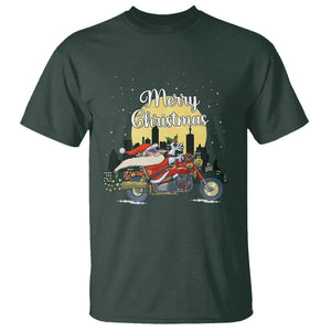 Christmas T Shirt Santa Riding Motorcycle Biker City At Night Holiday TS09 Dark Forest Green Printyourwear