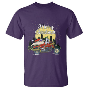 Christmas T Shirt Santa Riding Motorcycle Biker City At Night Holiday TS09 Purple Printyourwear