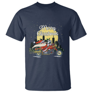 Christmas T Shirt Santa Riding Motorcycle Biker City At Night Holiday TS09 Navy Printyourwear