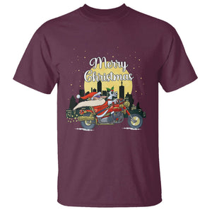 Christmas T Shirt Santa Riding Motorcycle Biker City At Night Holiday TS09 Maroon Printyourwear