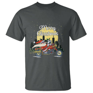 Christmas T Shirt Santa Riding Motorcycle Biker City At Night Holiday TS09 Dark Heather Printyourwear