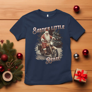 Christmas T Shirt Santa's Little Rebel Rinding Motorcycle Vintage Xmas TS09 Navy Printyourwear