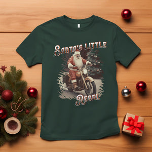 Christmas T Shirt Santa's Little Rebel Rinding Motorcycle Vintage Xmas TS09 Dark Forest Green Printyourwear