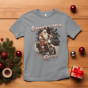 Christmas T Shirt Santa's Little Rebel Rinding Motorcycle Vintage Xmas TS09 Sport Gray Printyourwear