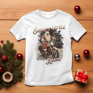 Christmas T Shirt Santa's Little Rebel Rinding Motorcycle Vintage Xmas TS09 White Printyourwear